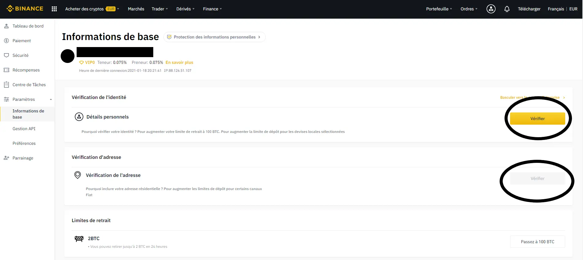 Binance vérifications