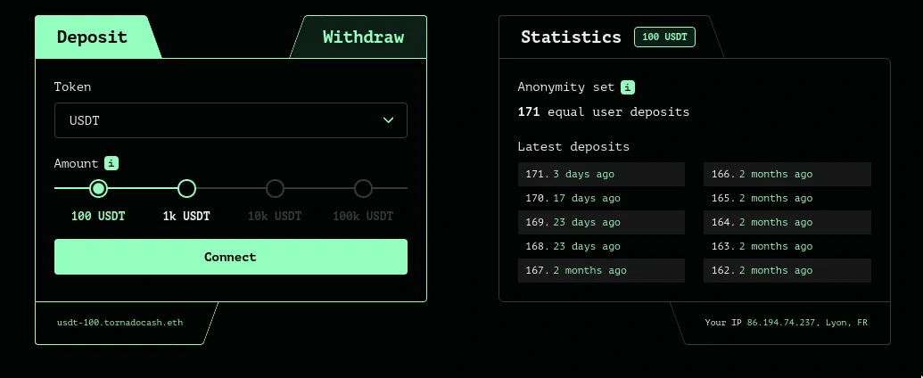 Tornado Cash UI