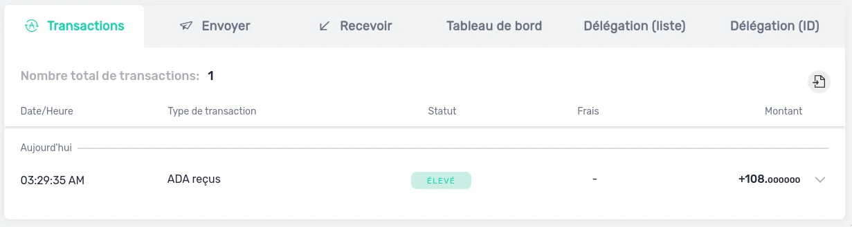 Yoroi transaction arrivée